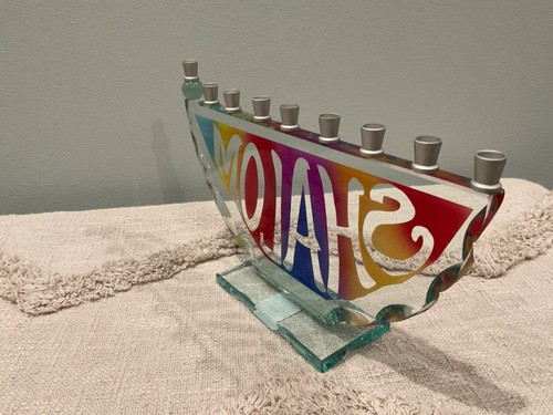 Glass Menorah Colorful Shalom - JET #073 - Picture 6 of 8