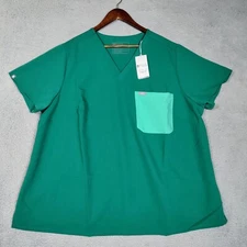 Figs Catarina Contrast OnePocket Scrub Top Surgical 4XL Forest Green PO#4173 NWT