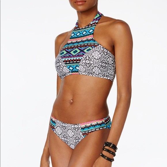 New Hula Honey Swimsuit Bikini piece set Sz L High Neck