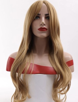 Perruque Synthétique Blonde Dorée Claire - Cheveux Longs Lisses - Taille De Bonnet Moyen - Neuf + 4 Bonnets Offerts