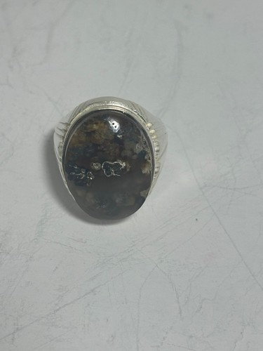 Natural Yemeni agate ring, moss natural colors silver distinctive natural stone - Picture 12 of 24