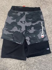 NWT Boy's Champion 2 Pack Terry Shorts Black and Gray Camo Size Medium 10 - 12