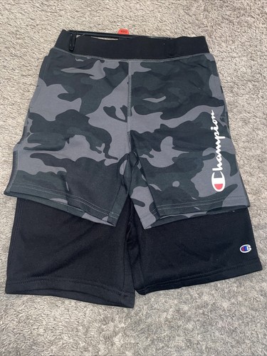 NWT Boy's Champion 2 Pack Terry Shorts Black and Gray Camo Size Medium 10 - 12 - Picture 1 of 8