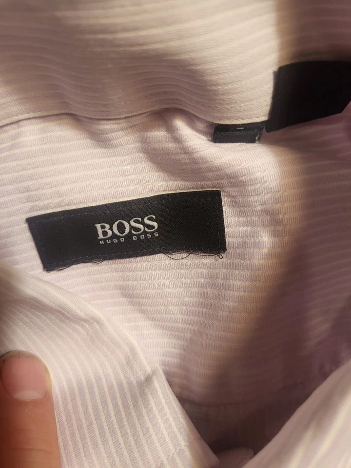 Hugo Boss Shirt Mens Size 34/35 15 Long Sleeve Button Up Pink Pinstripe Ribbed - Image 3 of 4