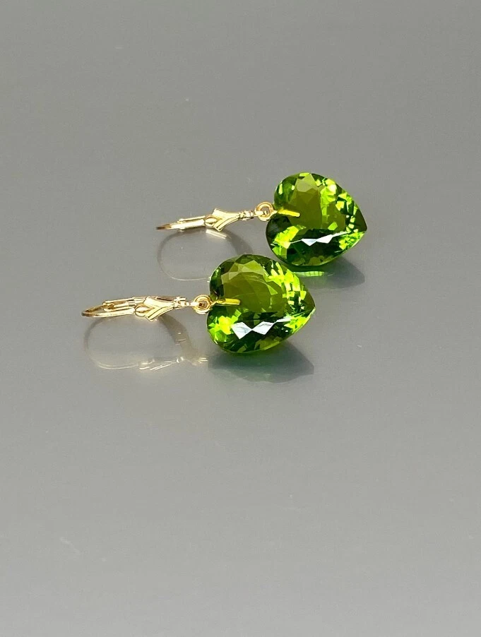 Peridot Earrings 925 Sterling Silver Green Heart Dangle Earrings Gift For Her - Image 3 of 3