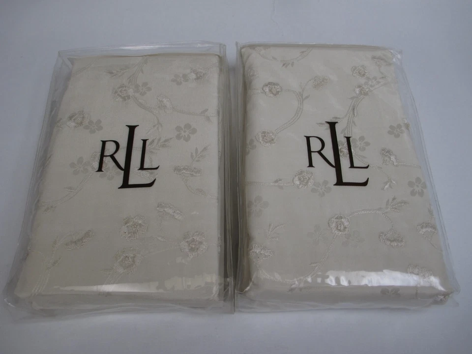 Ralph Lauren WHITEHALL JACQUARD Cream SILK Embroidered Euro Shams Pair - Image 4 of 4