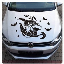Hexe Katze Autoaufkleber Auto Aufkleber Motorhaube Fledermaus Sterne SET A085