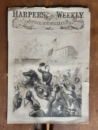 General McClellan Frederick, MD 1862 Harper's Estampado en Bloque de Madera Semanal de la Guerra Civil - Imagen 2 de 2