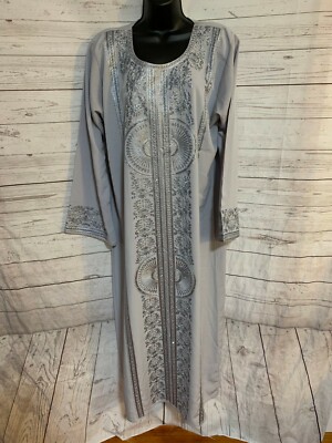 Women's Gray / Blue Embroidered Arabian Ethnic Long Dress Size L | eBay