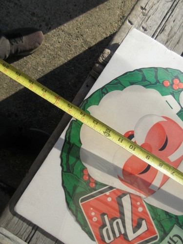 Vintage 7up Wreath Santa Christmas cardboard Sign Advertisement double sided F - Picture 5 of 7