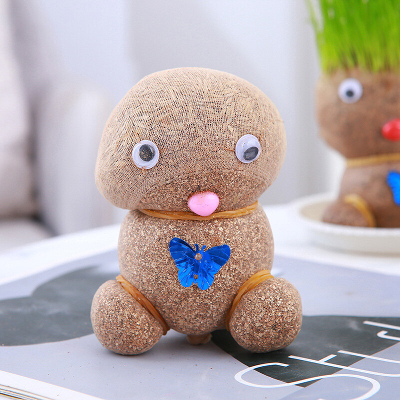 Room Decor Mini Grass Head Doll Small Potted Plant Watering Green