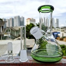 Small 6" Green Glass Bong Thick Smoking Water Pipe Beaker Bubbler W/Bowl USA