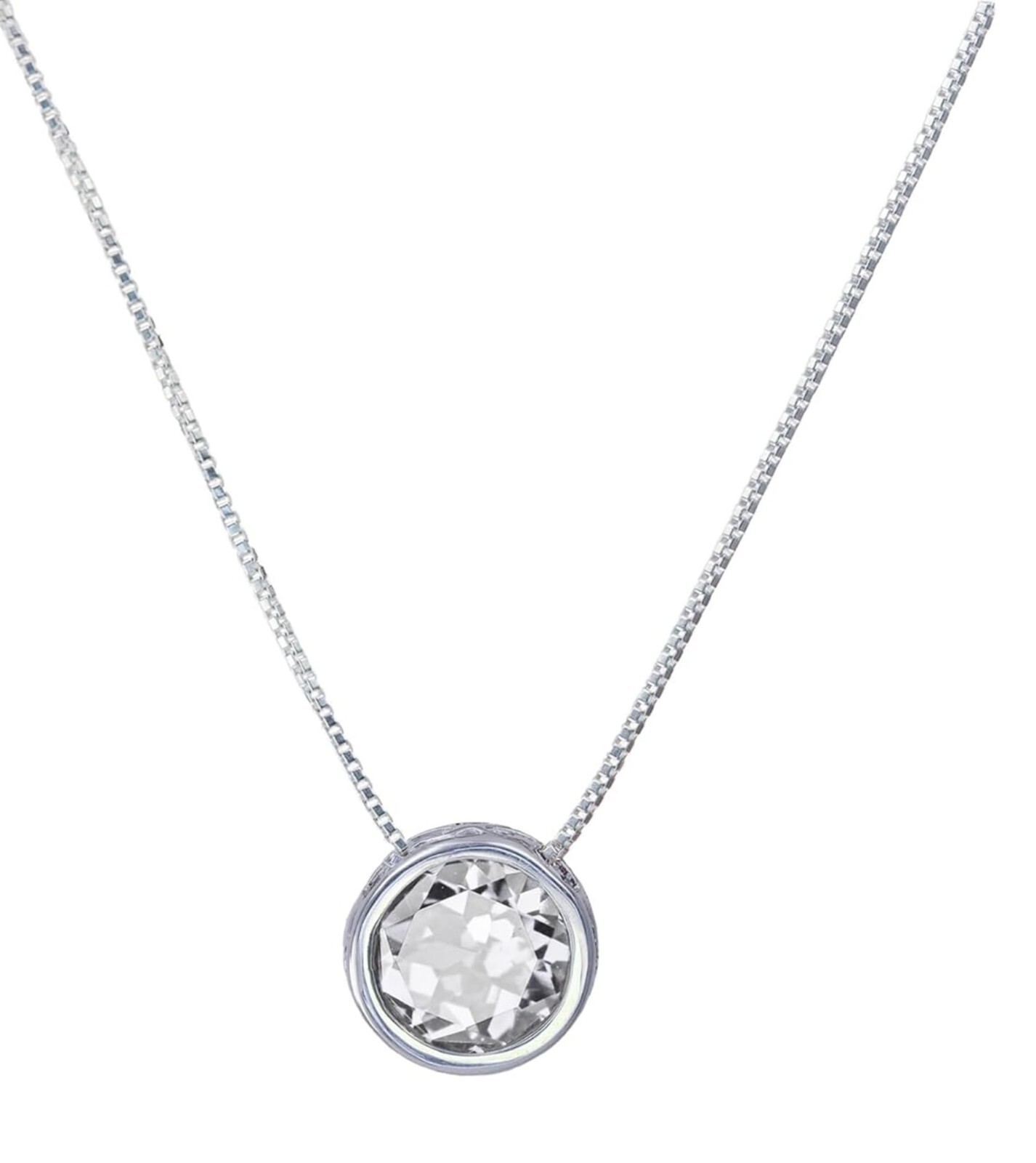 5 mm Lab Created Diamond Round Bezel Slider Necklace in Sterling Silver w/WGP