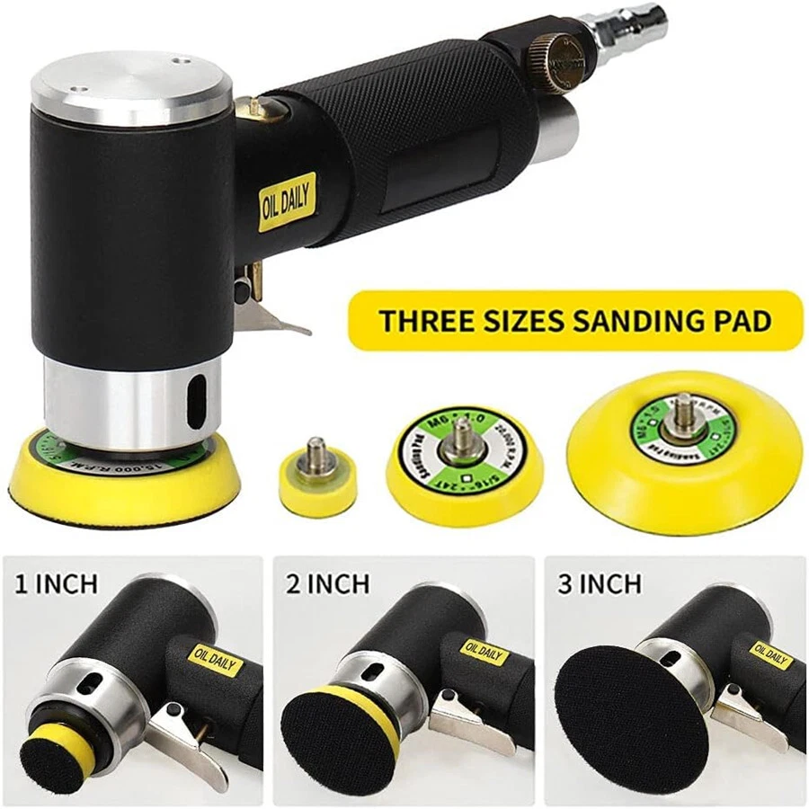 Mini Lijadora de Aire Kit Pulidora Doble Acción 1" 2" 3" Orbital Aleatorio para Cuerpo Automático Foto 4 de 4
