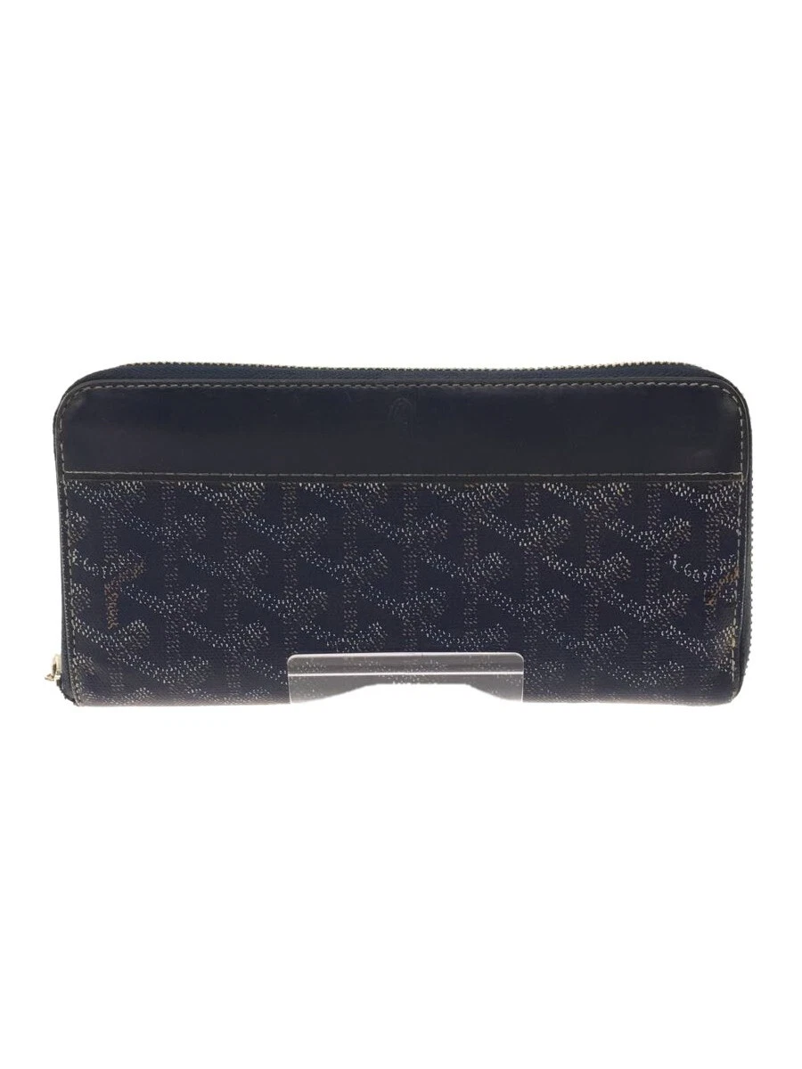 Goyard Long Wallet Navy Round Zipper Herringbone Unisex Used F/S From Japan