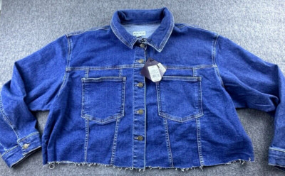 Ava & Viv Jean Jacket Womens 2X Blue Denim Button Up Cropped Collared NWT
