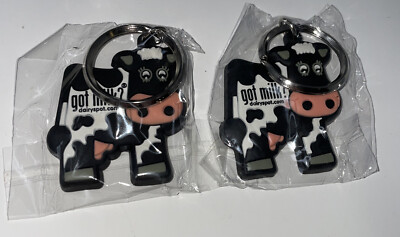 Lot Of 2 GOT MILK Dairy Association Spot Cow Keychain Advertising Slogan