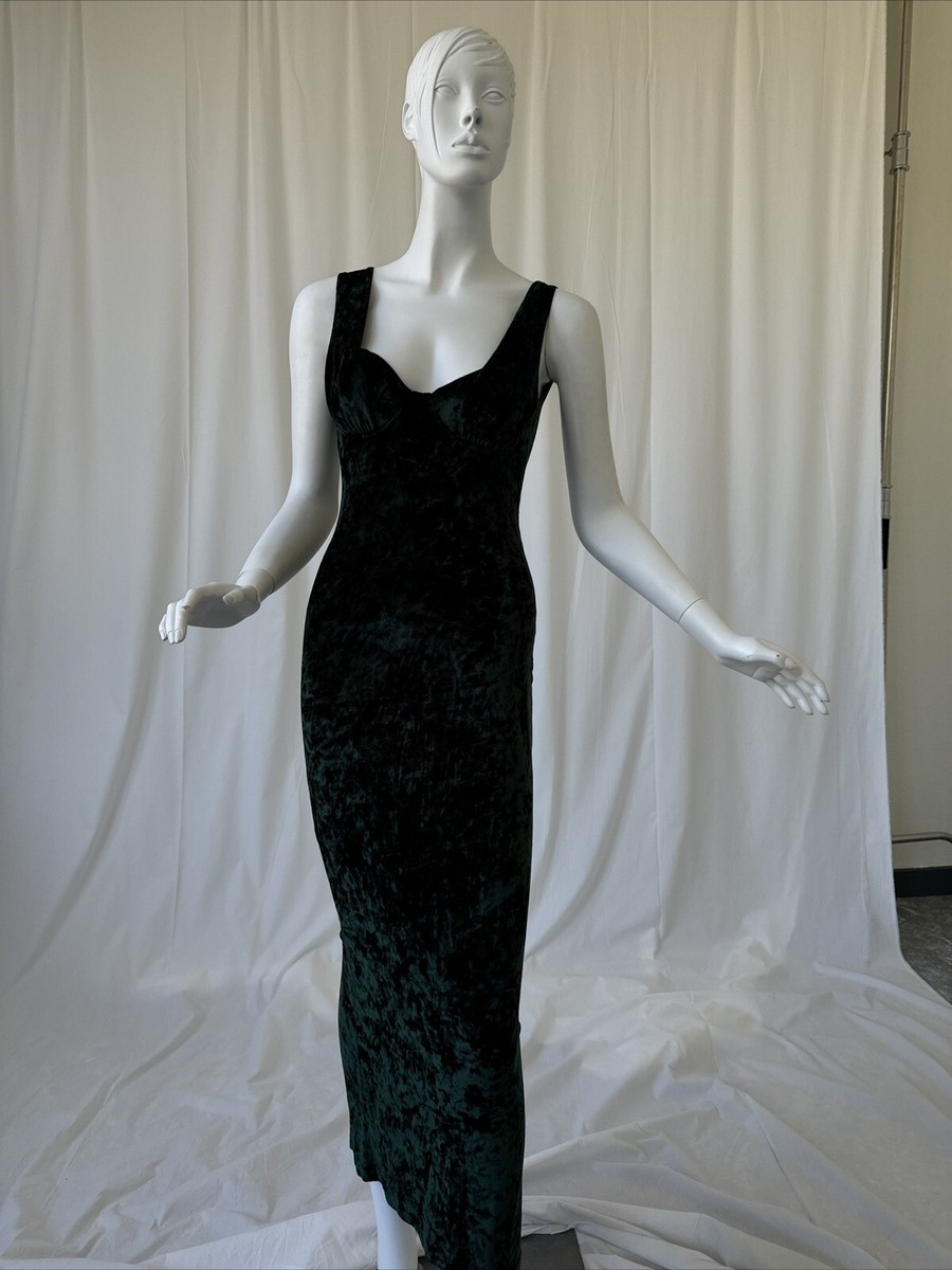 Vintage Contempo Casuals Velvet Green Dress, Size Small