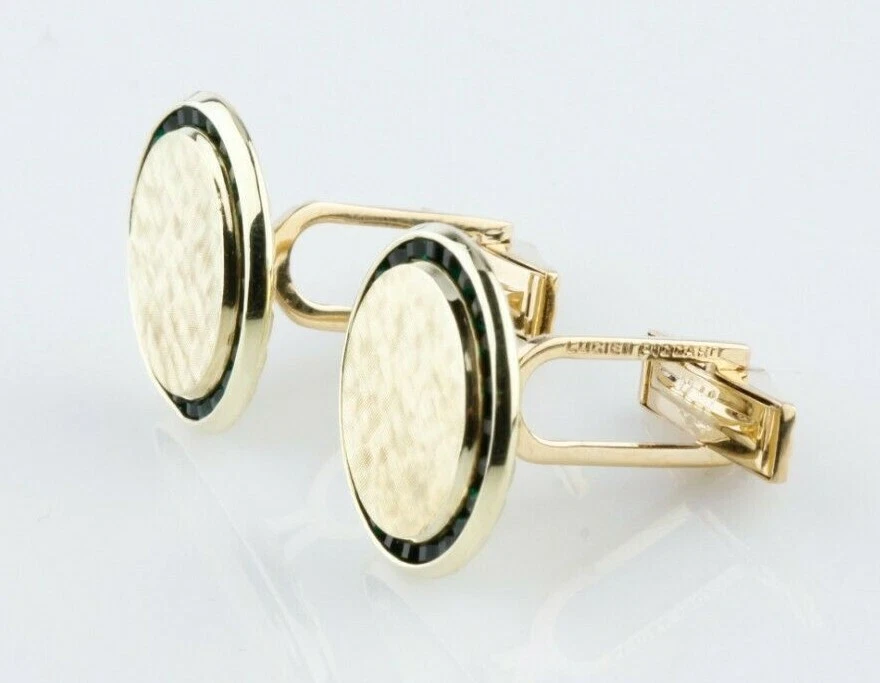 Gemelos Lucien Piccard oro amarillo 14k granate tsavorita ¡Bonitos! Foto 2 de 4