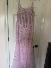 Pink Sequin Tulle Square Neck Sleeveless Long Formal Gown Women’s 16