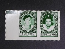 1961 Topps Baseball Stamp Gus Bell & Early Wynn W/ Tab Full Panel NM