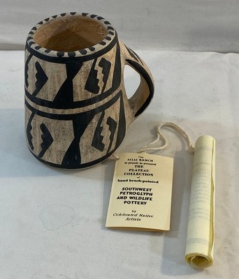 MLM RANCH HAND BRUSH PAINTED SOUTHWEST PETROGLYPH & WILDLIFE POTTERY MUG SIGNED