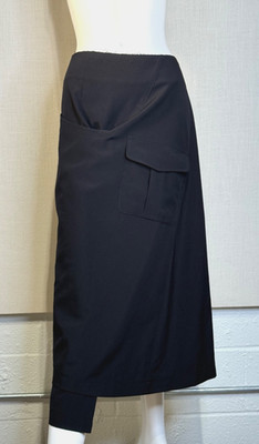 COMME DES GARCONS Fine Black Wool Gabardine Midi Wrap Skirt SIZE S Japan, NWOT
