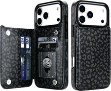 Wallet Case with Card Holder for Iphone 17 Pro Max, Black Leopard Cheetah Patter