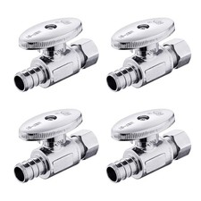4-Pack Straight Stop Valve 3/8 OD Compression x 1/2 Barb Pex Crimp Chrome