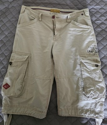 Camp David Herren Cargo-Shorts Beige Gr. M mit Cargo-Taschen Knopf-Logo