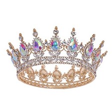 Queen Crown Rhinestone Wedding Crowns and Tiaras for Women Gold AB Color