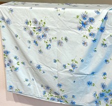 Vintage 70s Pacific Miracale Twin Flat Sheet Springtime Blue Floral Daisy Groovy