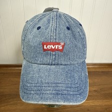 New With Tag Levi  s Denim Snapback Hat Blue Jean Cap Hat Bat Wing  Red Tab Logo