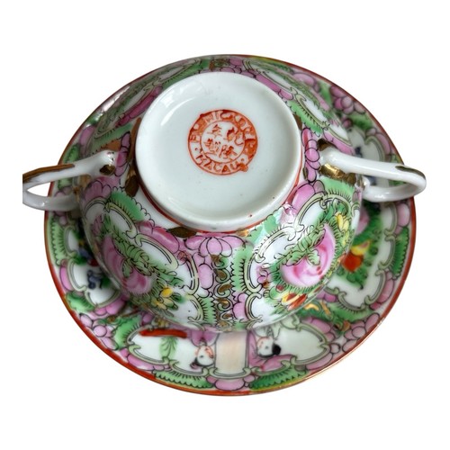 Chinese FAMILLE ROSE Porcelain Cup & Saucer Sets Soup Bowls Near Pair Vintage - Picture 11 of 19