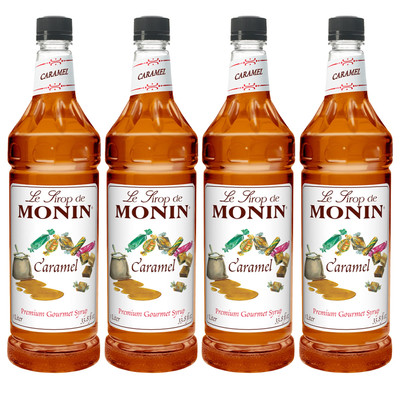 Monin Caramel Syrup 33.8 Fl Oz Pack of 4 Dairy Free Allergen Free Syrup