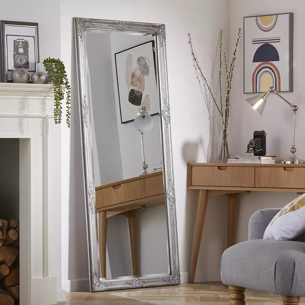 Leaner Mirror Highbury Rectangular with Antique Silver Frame- H 165cm x L 74cm