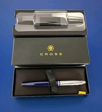 CROSS CALAIS Chrome/Blue Refillable Rollerball Pen Gift Box Med Point CFS Logo