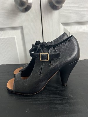 Chie Mihara Leather Pin Up Peep Toe Shoes Black Size Eu 37