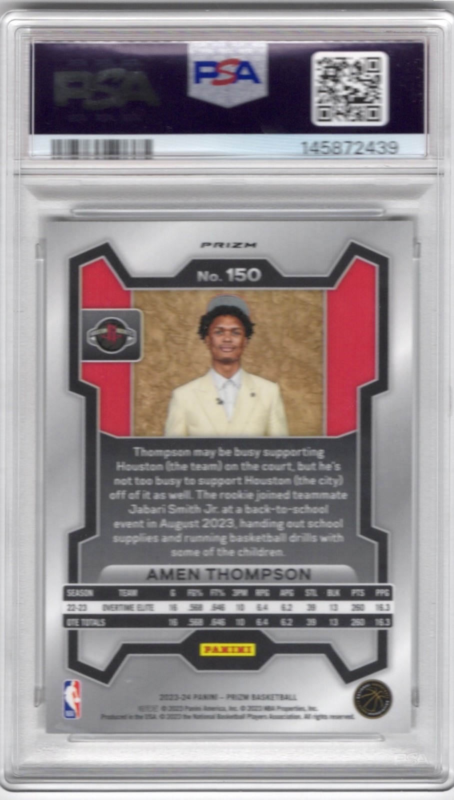 2023 Prizm Amen Thompson Fast Break Variation PSA 10 #150 Houston Rockets NBA view 2