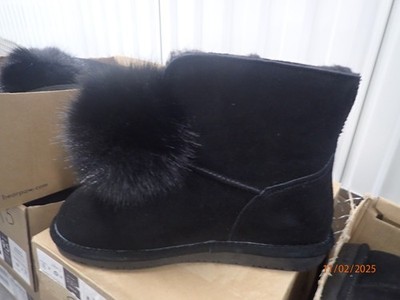 BEARPAW Suede Sheepskin Pom Pom Boot with NeverWet Black Pic SIZE hsn $69