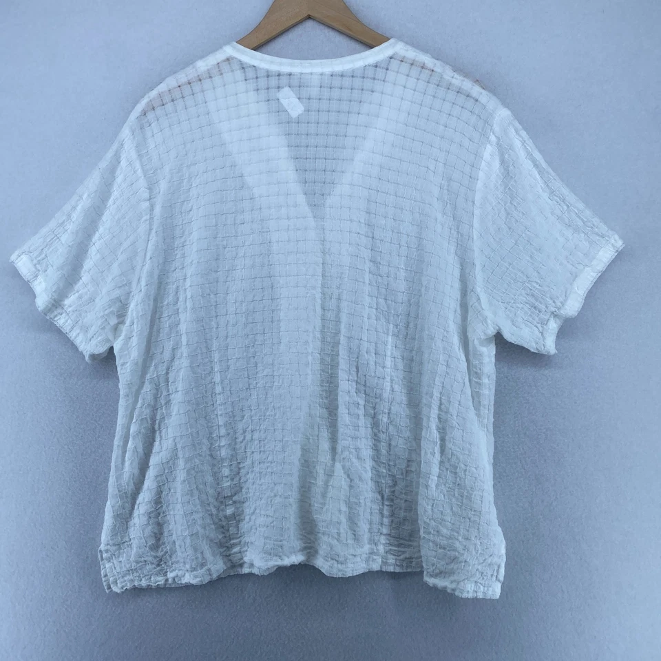 EILEEN FISHER Top 1X Caja Algodón Orgánico Voile Cuadrado Botón Manga Corta Blanco Foto 3 de 4