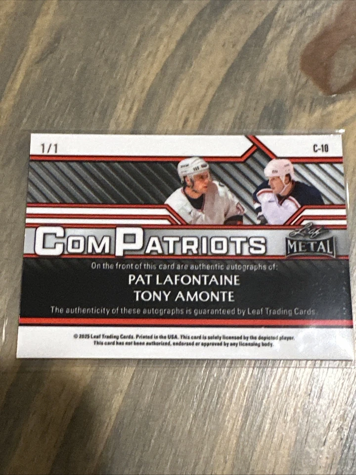 Hoja de hockey de metal 2025 doble automático Pat Lafontaine/Tony Amonte 1/1 hielo agrietado Foto 2 de 2