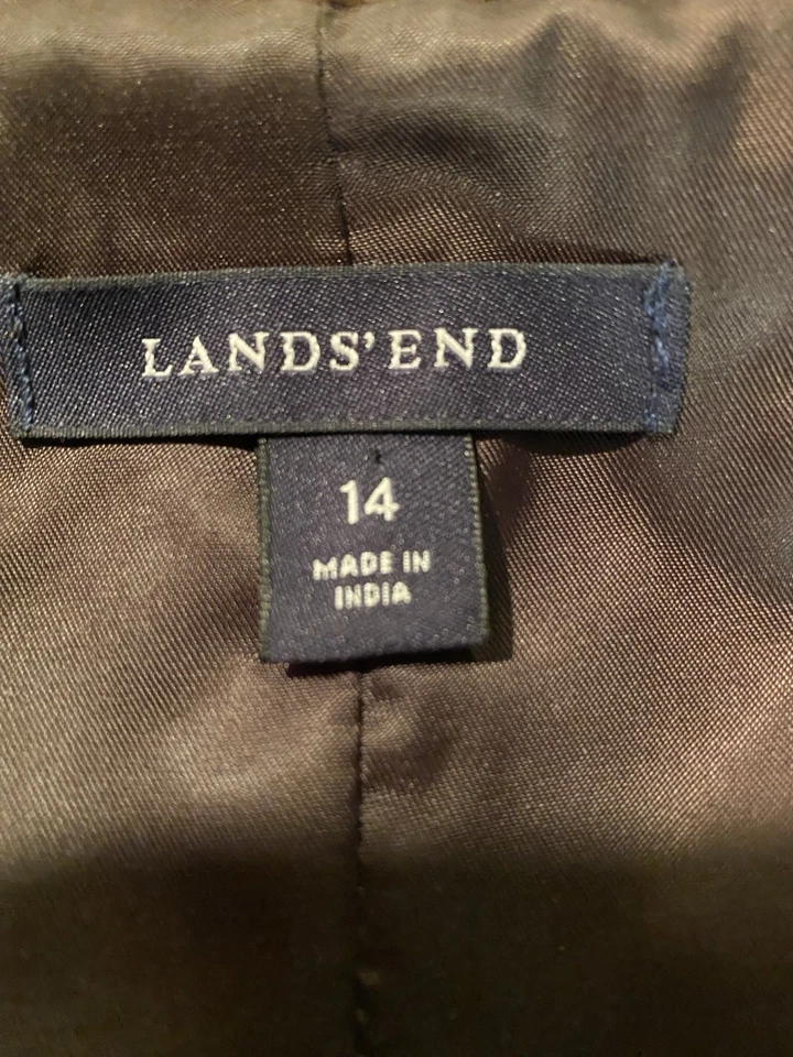 Jaqueta Blazer LANDS’ END Feminina Tamanho 14 Marrom Houndstooth 100% Lã Forrada - Imagem 2 de 4