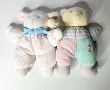 Eden Vintage 1990s Baby Rattles Lamb/Pastel Color Block Teddy Bear Lot of 2