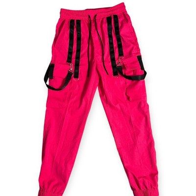 Manfinity women s Neon Pink Cargo Joggers Strap Techwear Zumba Medium W04 