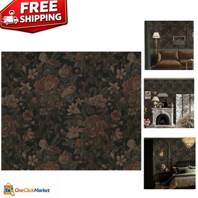 Elegant 16.1''x78.7'' Removable Dark Green Floral Wallpaper - Vintage Vinyl Roll