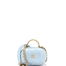 Chanel CC Bubble Top Handle Vanity Case with Chain Quilted Lambskin Small