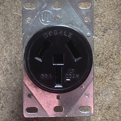 Rodale, 50A, 125/250V, 3 Prong Receptacle, Vintage