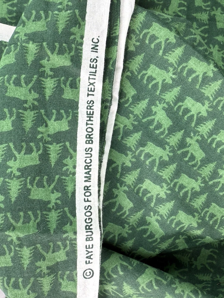 Christmas Fabric By The Yard Green Moose & Pine Trees on Dk Green Cotton 2 Yards - Image 3 of 3