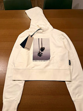 Palm Angels Women’s White Cropped Pullover Hoodie XXS Graphic Logo Print